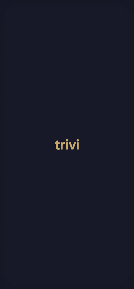 mobile view of Trivi, showing a gold Trivi logo on dark blue
