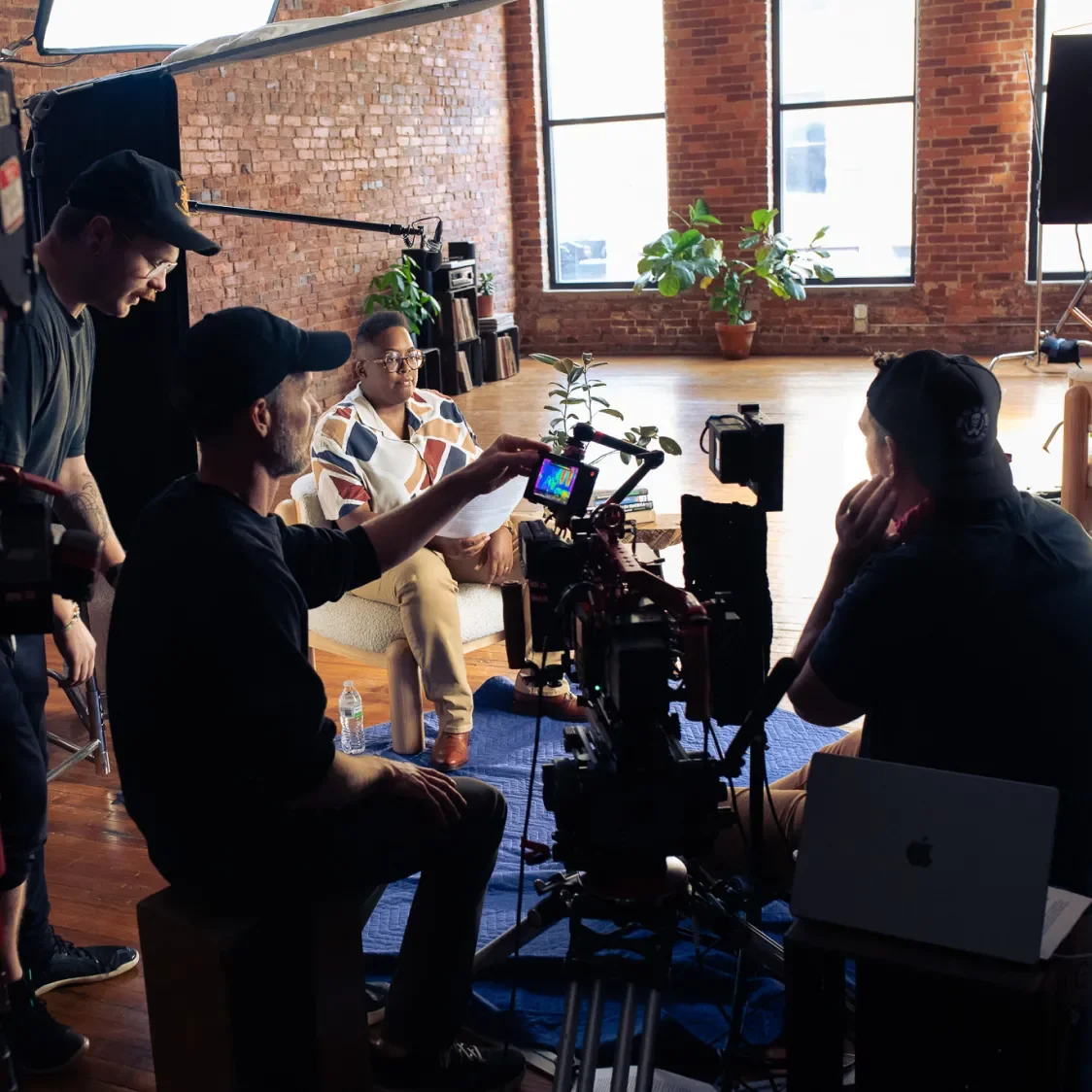 Behind the scenes of the shoot, showing the crew preparing to film Dorothy Height