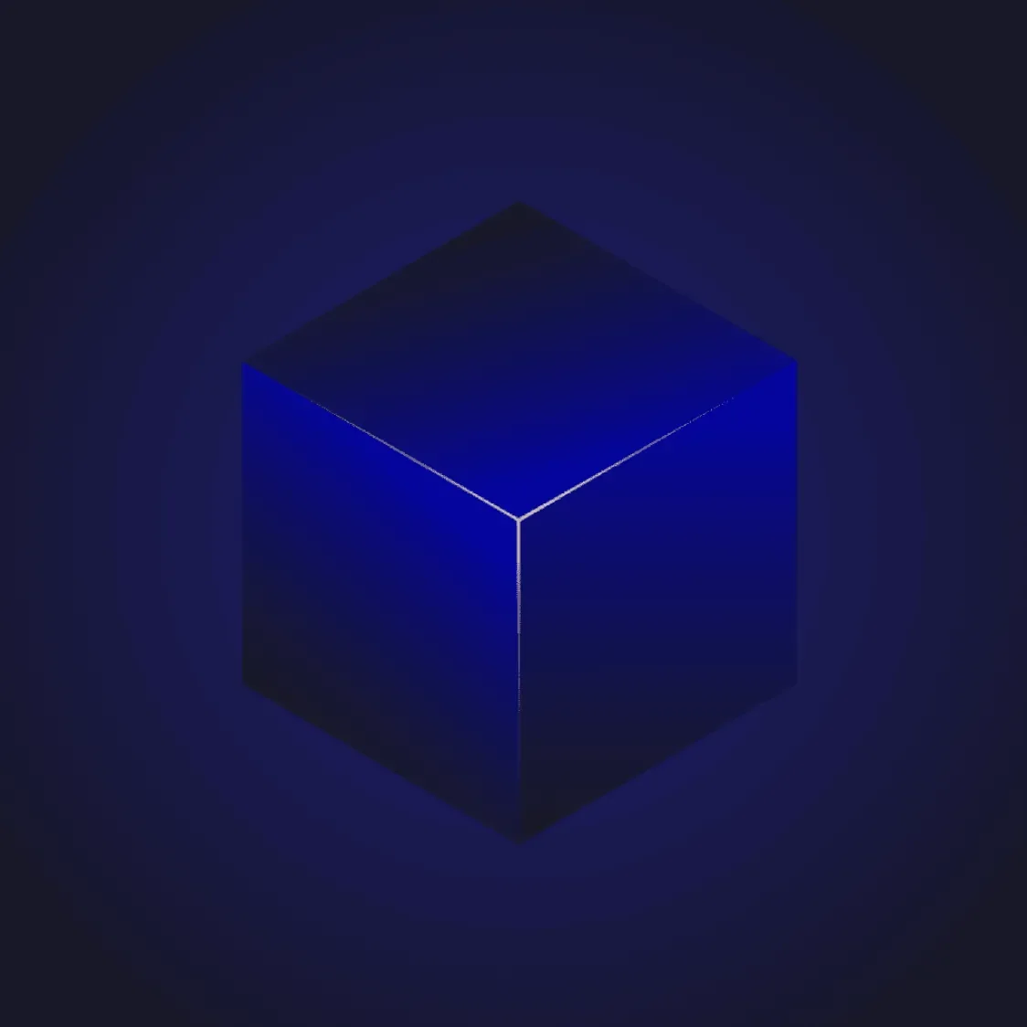 a cube covered in a gradient going from black to an iridescent blue