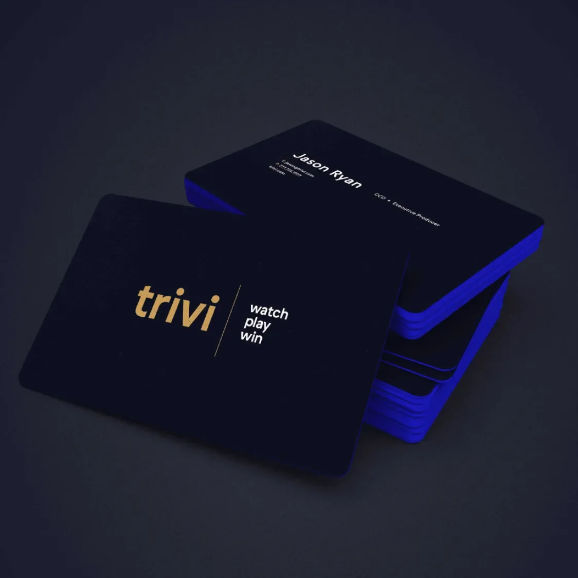 Trivi's business cards in a stack