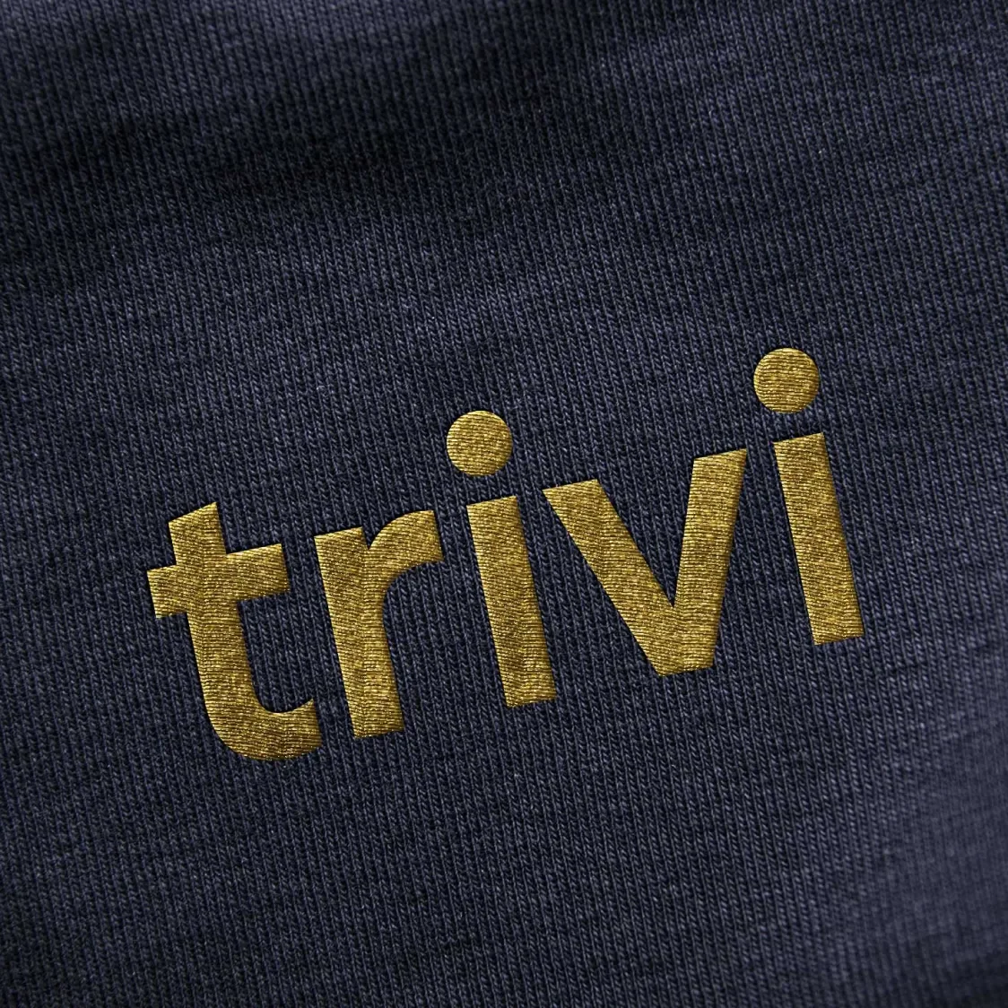 Gold Trivi logo embroidered on dark blue cloth
