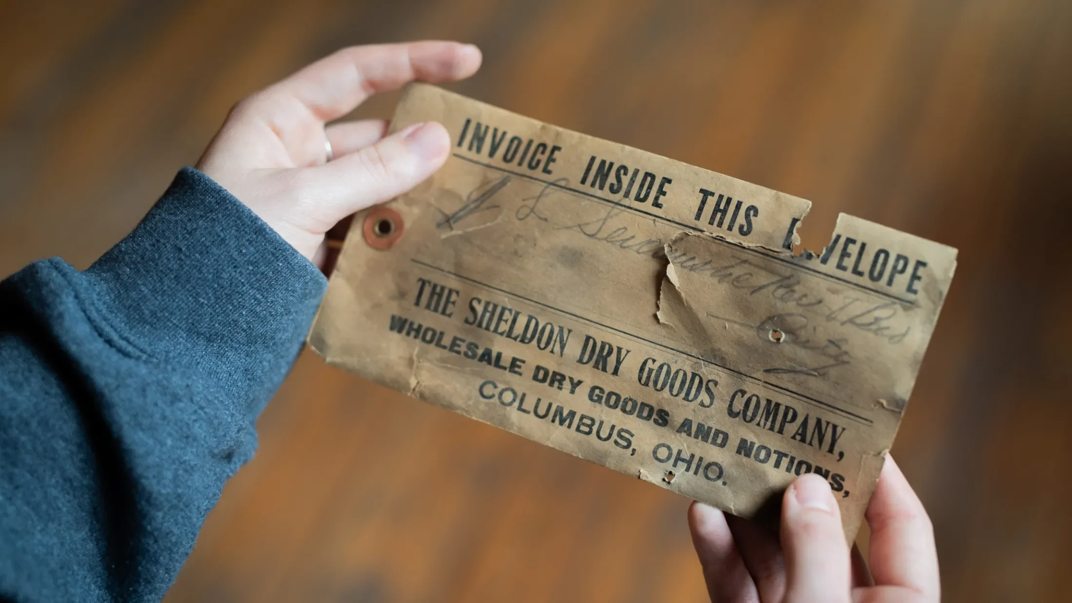 Old invoicing envelope from The Sheldon Dry Goods Company in Columbus, OH